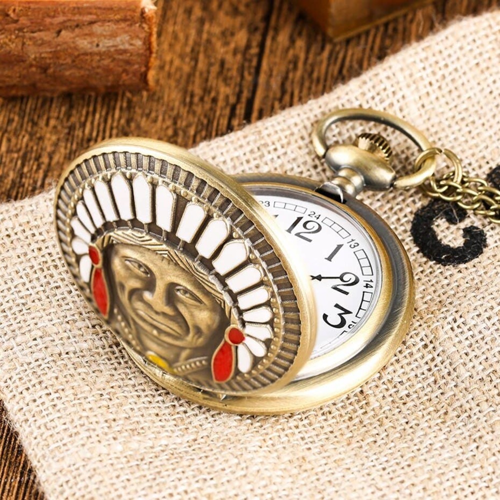 Native American Pocket Watch NEW Indian Chief Gift Unique Vintage - Picture 3 of 4